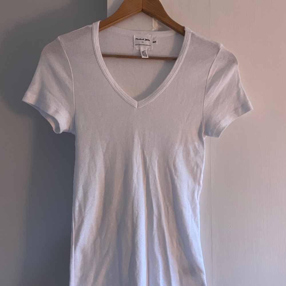 XS-S Michael Star for Anthropologie white shimmer t-shirt.